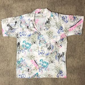 Rare 1980’s Vintage graffiti “Punk Band” Short-Sleeved Button Down